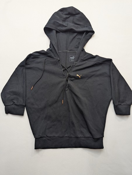 Puma Womans Ladies Black with Gold Logo Lace Up Hoodie Hooded Jumper Size 10 UK