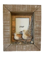 Wood Shadow Box Picture Frame Beach Cottage Seagull Map Driftwood Decor Vintage
