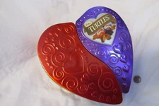Rare DeMet's Turtles Valentines 3 part Tin Container & 2 Lids, red/purple