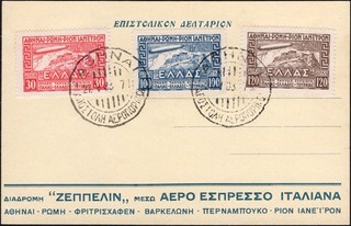 GREECE: 1933 Airmail Set Sg 458 460 on Postcard Cancelled to Order Cat £168