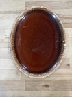 Vintage Hull Pottery Oval Serving Platter 9"x 12" Brown Drip U.S.A Oven Proof
