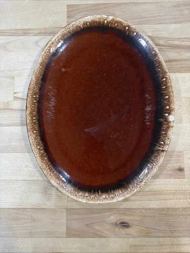 Vintage Hull Pottery Oval Serving Platter 9"x 12" Brown Drip U.S.A Oven Proof