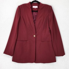 Calvin Klein Jacket Womens 10 Burgundy Red Long Line One Button Blazer Career