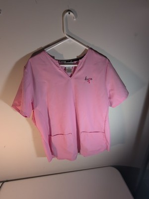 Scrubstar Womens Scrub Top Large L Breast Cancer Awareness Pink Ribbon V-Neck