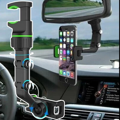 Car Phone Holder Multifunctional 360 Degree Rotatable Auto Rearview Mirror Seat
