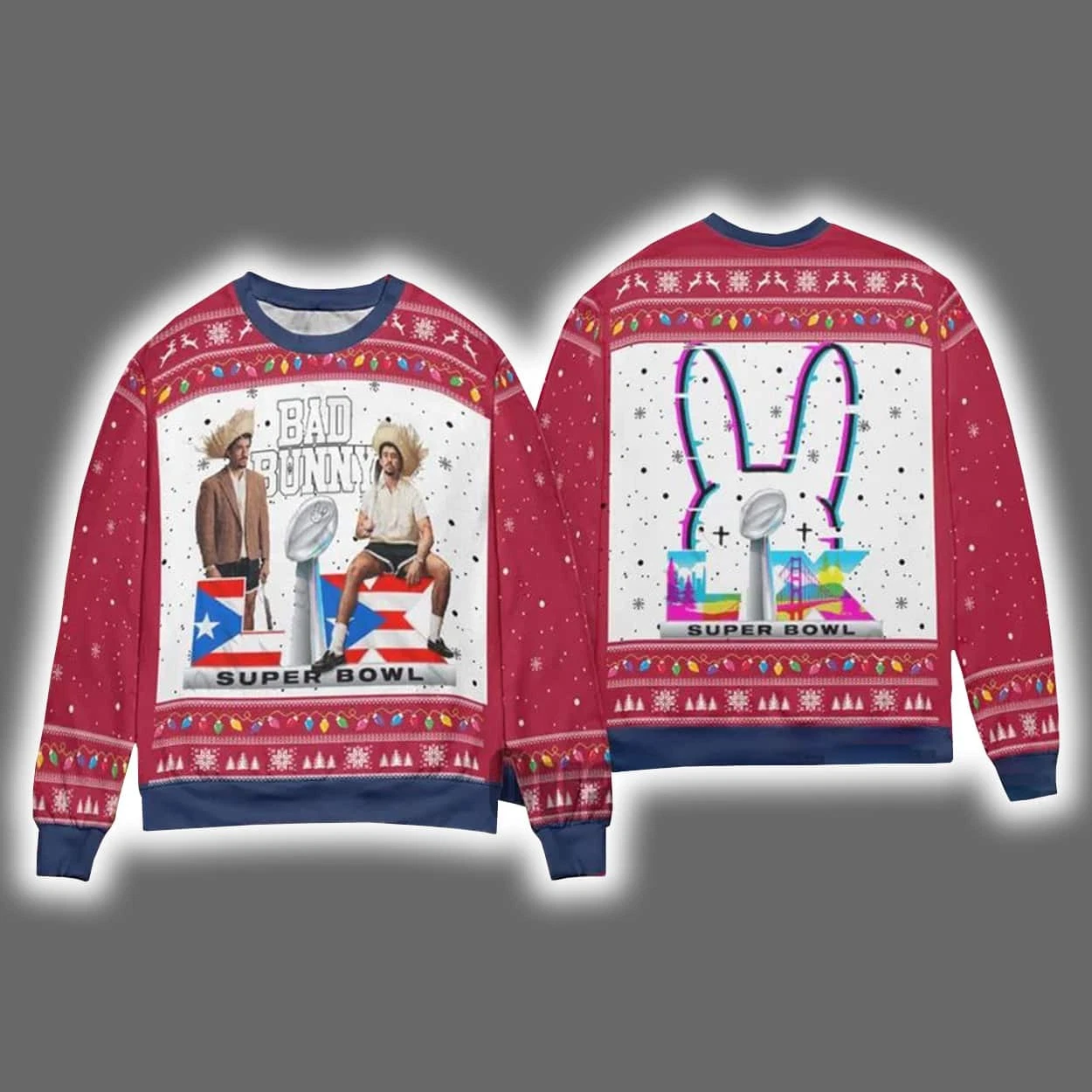 2026 Halftime Show Bad Bunny Ugly Christmas Sweater