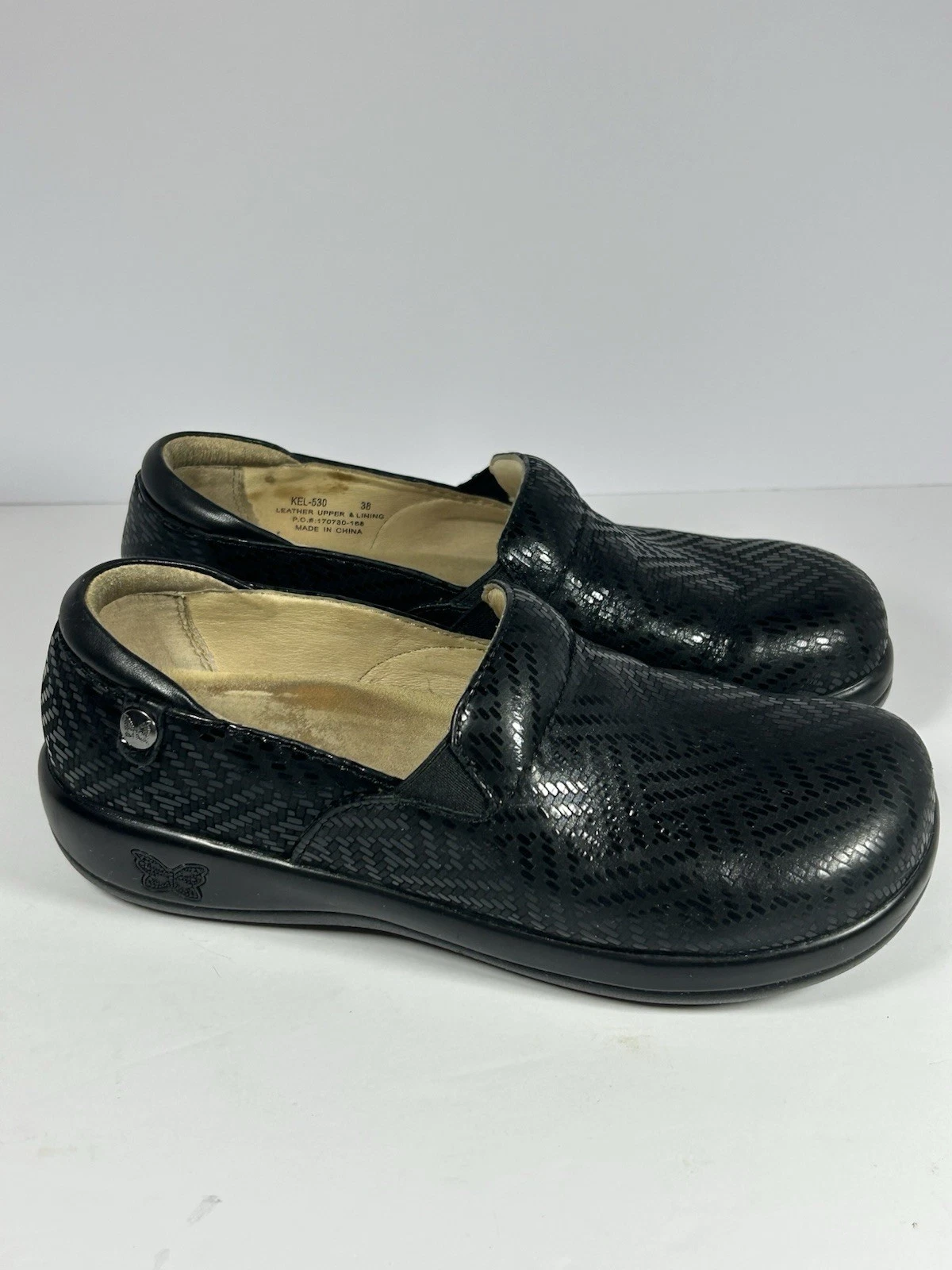 Alegria PG Lite Kel-530 Black Dazzler Pro Slip On Comfort Leather Shoe Sz 8 38.5