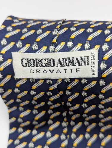 GIORGIO ARMANI Cravatte Silk Blend Necktie Designer Geometric Blue/Yellow EUC - Picture 6 of 7