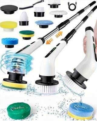 Electric Spin Scrubber Cordless Cleaning Brush USB Rechargeable 8 Brush Heads