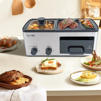 4 in 1 Breakfast Maker Station with Indoor Grill/Griddle/Toast Drawer/Frying