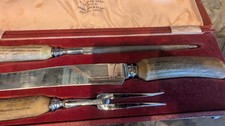  Lewis Rose & Co Sheffield England Carving Set,Vtg, Genuine Real Staghorn!Box