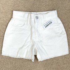 NWT Old Navy White Shorts High-Waisted Frayed-Hem Shorts for Girls Sz 7 Slim