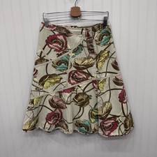 Oilily Women's Size 6 Tan Floral Poppies Paneled Cotton Linen Blend Skirt