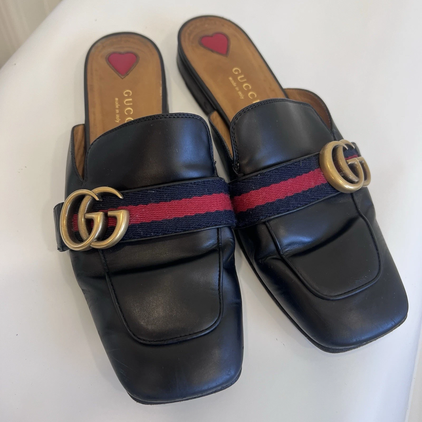 MOCASSINS MULE GUCCI GG MONOGRAMME CUIR NOIR TAILLE 6 EU 36 Made in Italy