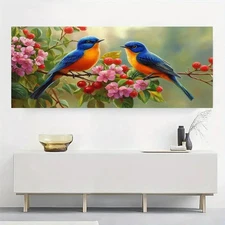 Panoramic Birds On Blossom Branch Painting Canvas Wall Art Home Décor Picture