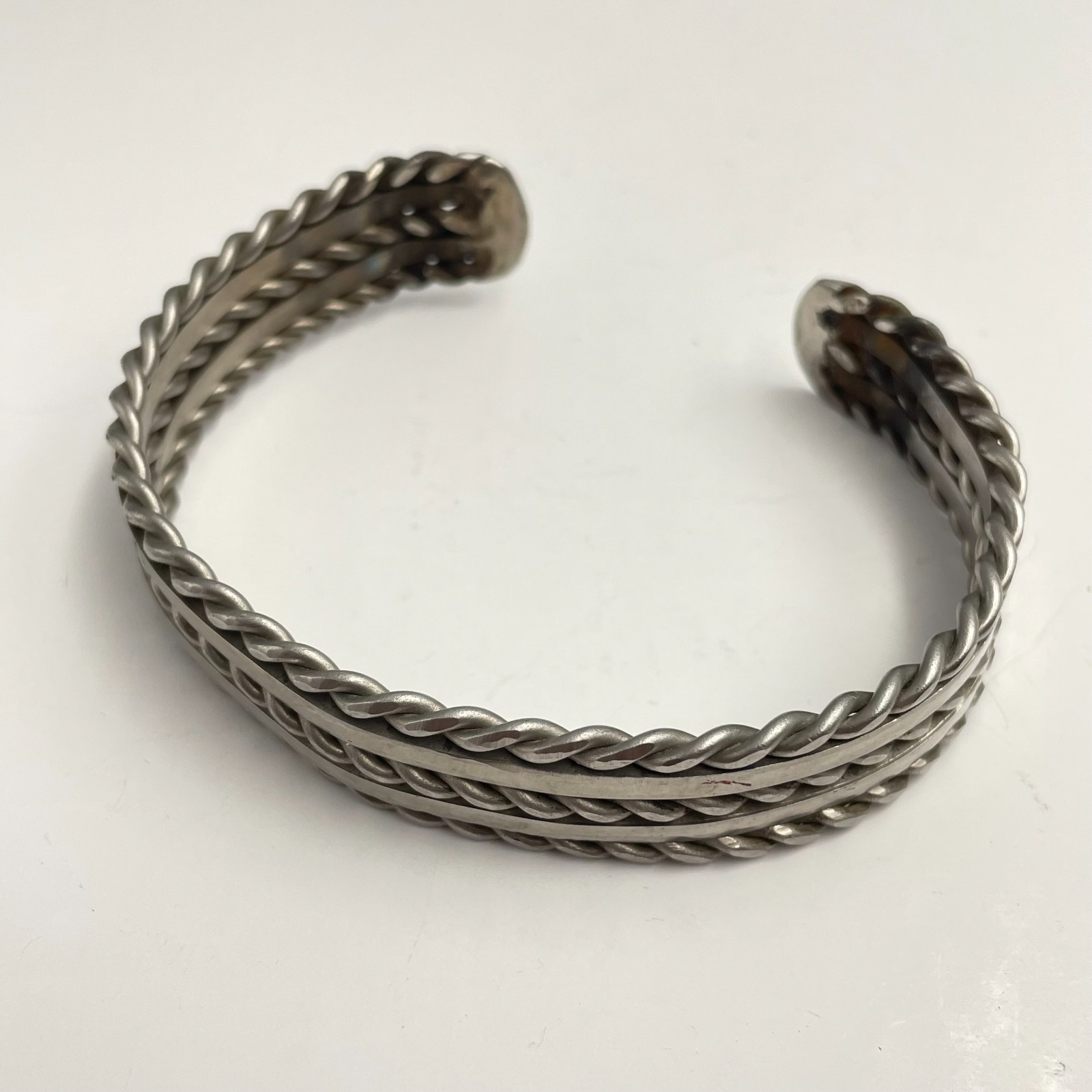 Vintage 90s Silver Tone Twisted Cable Cuff Bracelet Boho Minimalist Jewelry