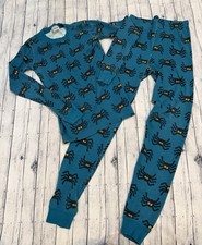 Hanna Andersson Halloween Spider Long John Pajama Set Blue Black 150 12