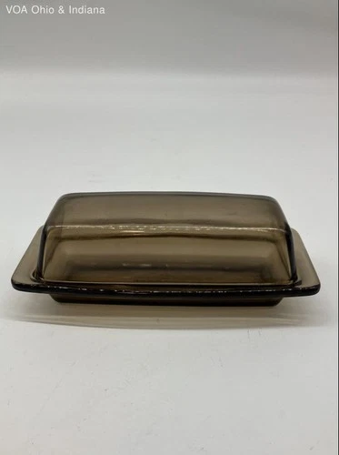 Vintage Pyrex 72-B Smoky Brown Glass Butter Dish with Lid