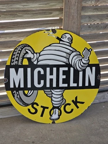 VINTAGE 1960'S MICHELIN MAN PORCELAIN ENAMEL  DEALER SIGN 30" GREAT COLORS