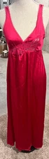 Vintage Vanity Fair Long Nightgown Size M Fuchsia Pink Sleeveless Nylon Lace
