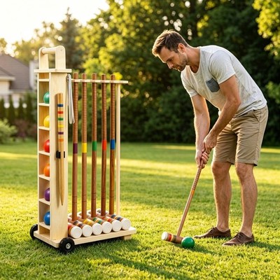 6-Player Croquet Set with Wooden Stand, 28'' Lawn Game for Adults