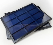 2-Divided Riker Style Display Cases 12"x16" X 7/8   Flock Blue, Divided 12