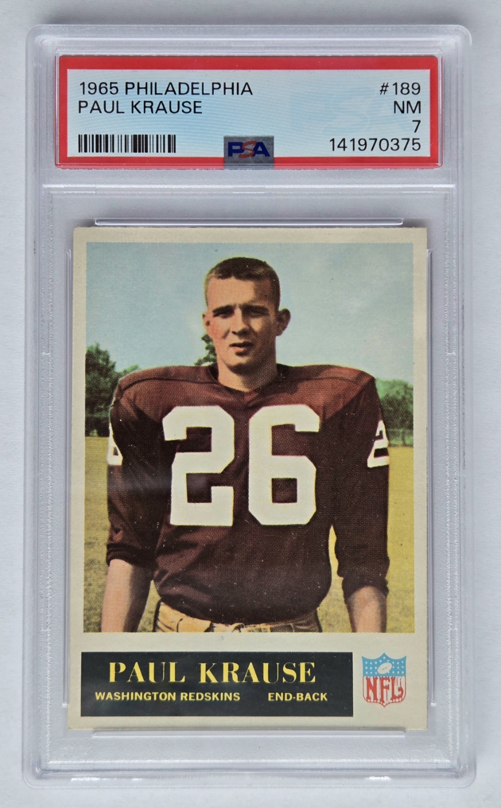 1965 Philadelphia Paul Krause Rookie Card Graded PSA 7 Near Mint