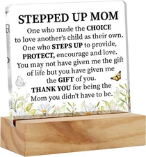 Acrylic Stepmother Gift Stepmom Desk Decor Present, Floral Stepped Up Mom Thank 