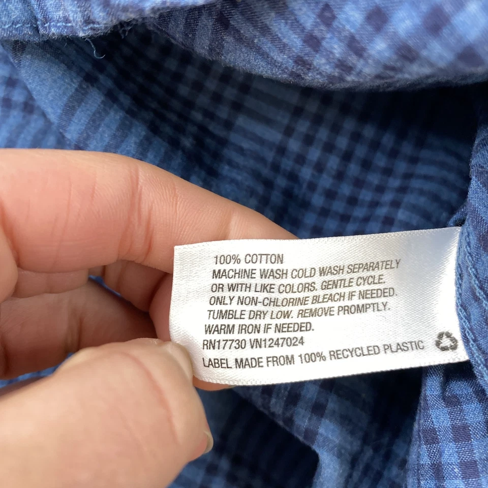 Camisa con botones Merona para hombre mediana azul negra a cuadros manga larga algodón Foto 4 de 4