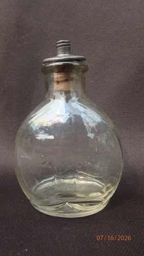 Vintage 3" Cross Front Glass Holy Water Bottle With Cork & Metal Stopper