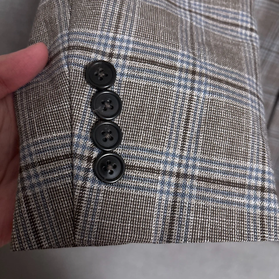 Chaps Sport Coat 46S Brown Blue Plaid Blazer Jacket Casual Classic Business - Image 4 of 4