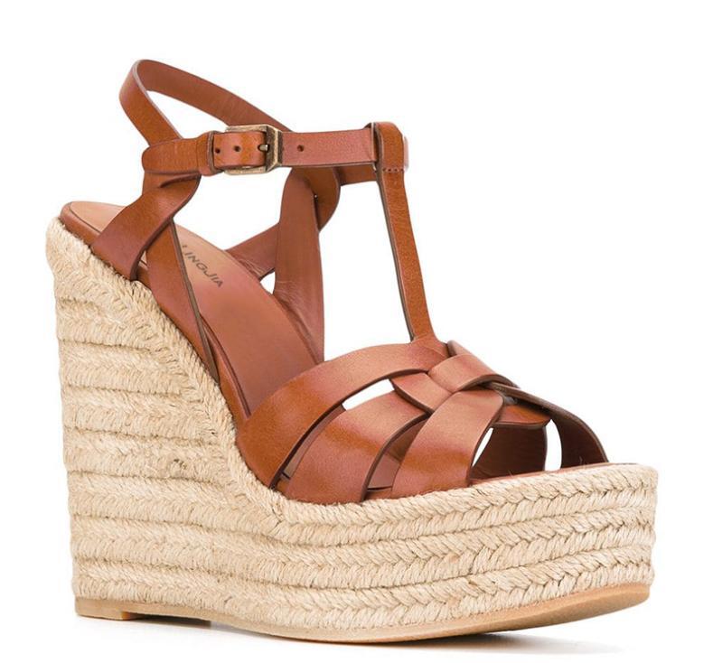 Womens Hemp Rope Wedge High Heel Platform Open Toe Sandal  display picture 1