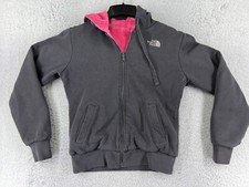 The North Face Jacket Girls Medium Gray Pink Polyester Fleece Reversible Cozy