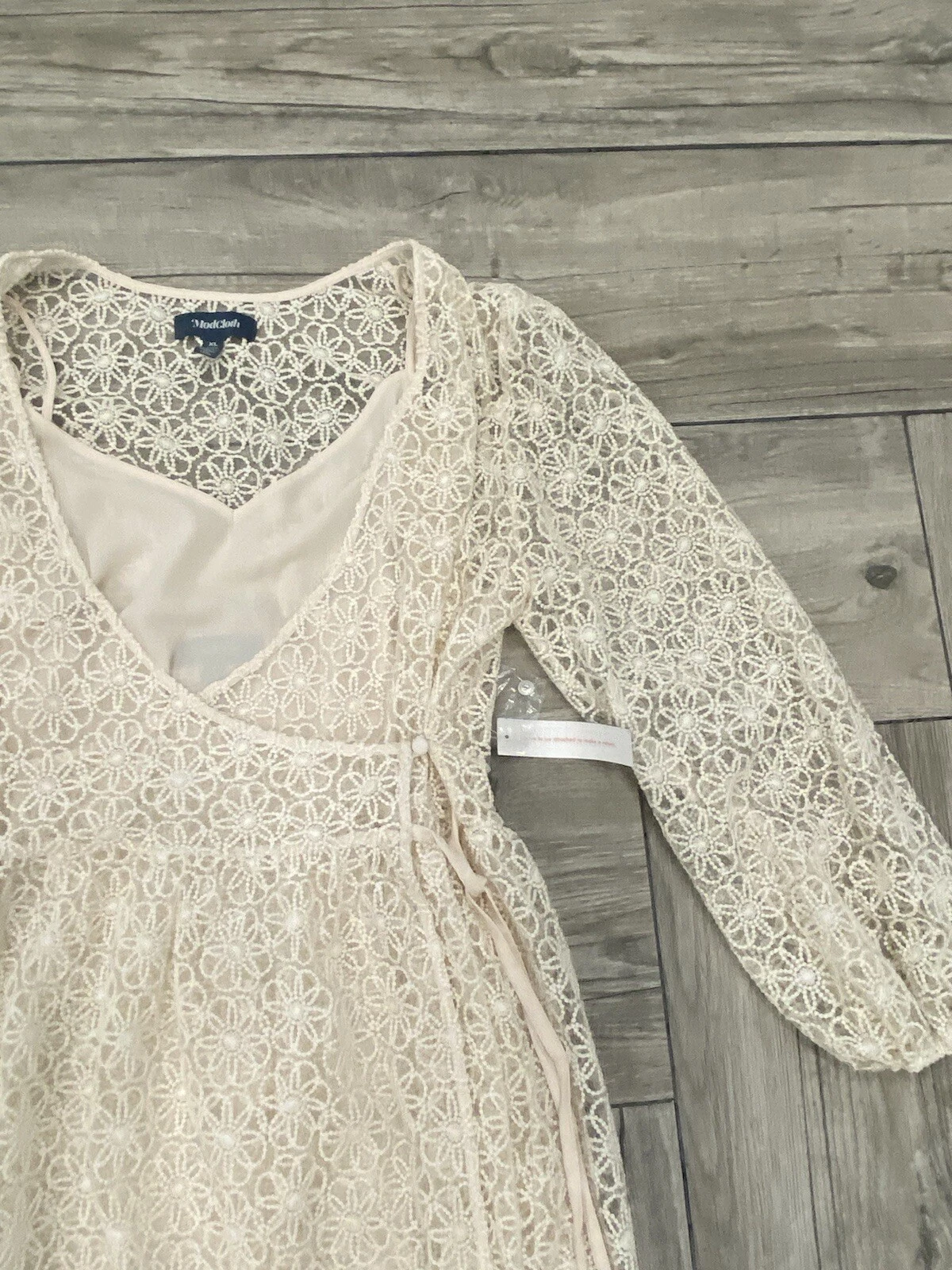 OFF WHITE Abito donna nuovo con etichetta modcloth bianco sporco 2 strati pizzo maniche trasparenti taglia XL