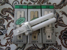 Lot of 3 New Greenlite 5W Energy Saver Compact Fluorescent 2700k 2 Pin Bulb