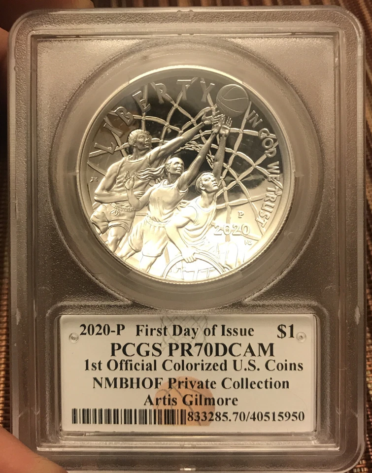 2020 P $1 PCGS PR70DCAM FDOI HOF Silver Artis Gilmore Auto 1/50 Private Coll. - Image 2 of 3