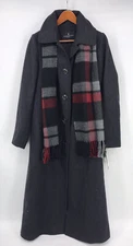 London Fog Women's Charcoal Gray Wool Blend Coat w/ Red Plaid Scarf Size 8 NWT