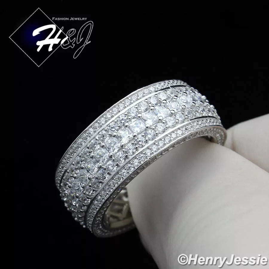 MEN WOMEN 925 STERLING SILVER FULL ICY BLING CZ SILVER WEDDING