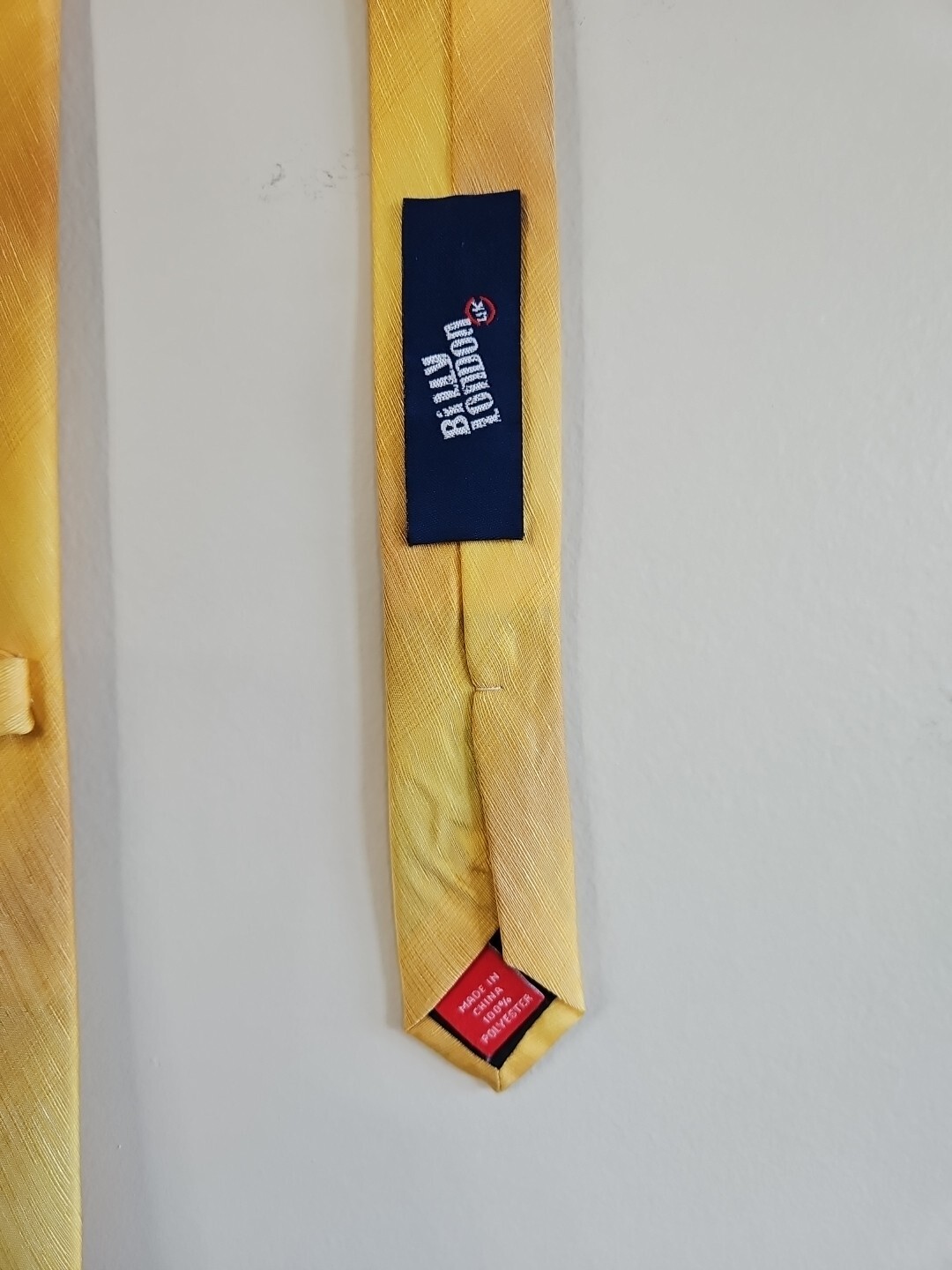 Billy London Yellow Solid Pattern Neck Tie, Narro… - image 4