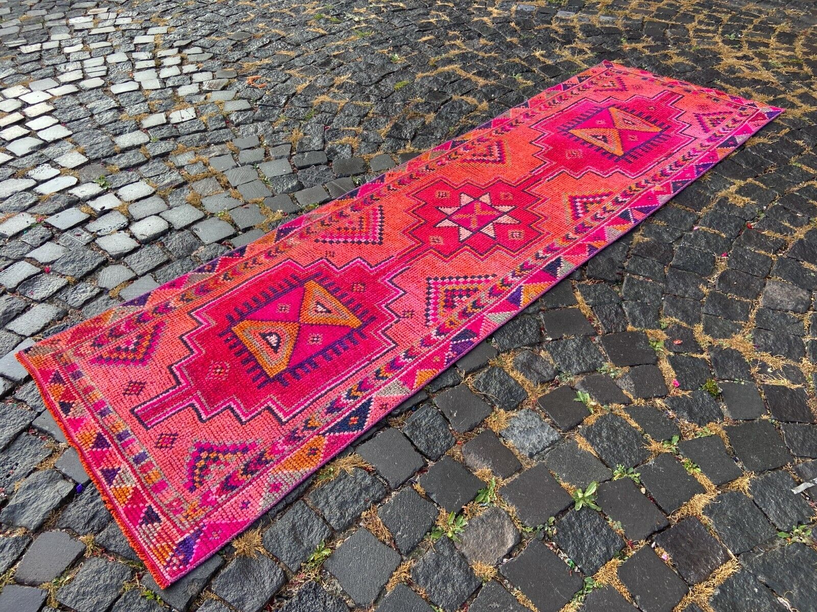 Turkish handmade rug, Wool rug, Carpet, Vintage runner rug | 2,4 x 8,1 ft