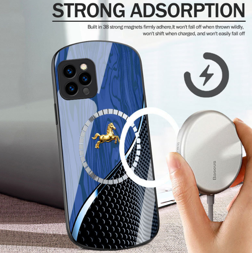 Personalisierte magnetische Hartglashülle Golden Pferd Holzmaserung für iPhone 16 - Bild 6 von 16