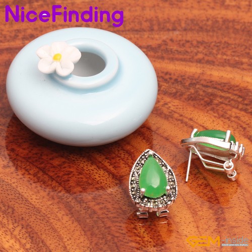 Assorted Drop Stone Omega Back Silver Marcasite Beads Jewelry Stud Earrings Gift - Picture 40 of 42