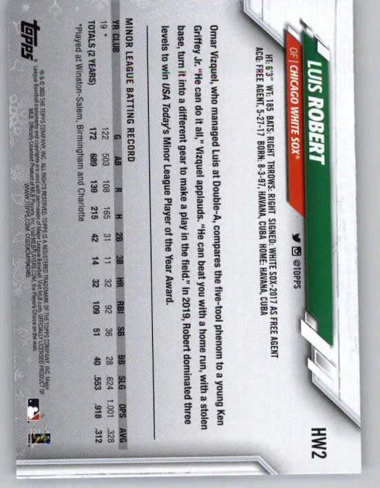 2020 Topps Walmart Holiday #HW2 Luis Robert RC (ref 154524) - Image 2 of 2