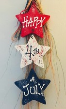 Happy 4th of July Solid Wood Stars Door Sign Wall Hanging Decoration Patriotic