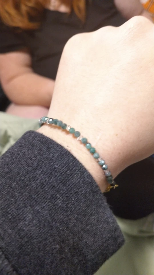 Pulsera de piedras preciosas esmeralda natural con diamantes Herkimer naturales Foto 2 de 4