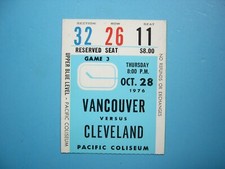 1976/77 VANCOUVER CANUCKS CLEVELAND BARONS NHL HOCKEY TICKET STUB DENNIS MARUK