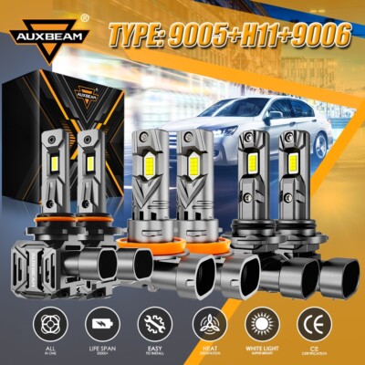 AUXBEAM Canbus LED Headlight High Low Beam Fog Bulbs 6500K Combo 9005 H11 9006