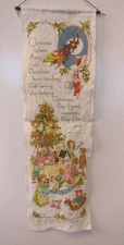 2 VINTAGE HALLMARK SPRINGBOK CHRISTMAS LINEN WALL HANGINGS