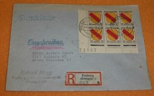 Zone Francaise R-Brief Drucksache 6er Block Eckrand mit Bogenz&auml;hlnummer Freiburg