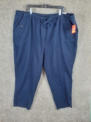 Essentials By Maggie Pants Women 30/32W Plus Blue Pull On Elastic Straight NWT